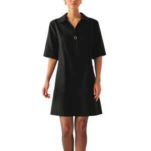 Exquise Black Short Sleeve Shift Dress with Pockets and Collar Size 4